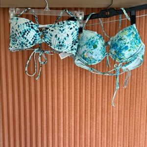 Victoria's Secret Blue Floral and Hollister Tue Dye Bikini Top Lot